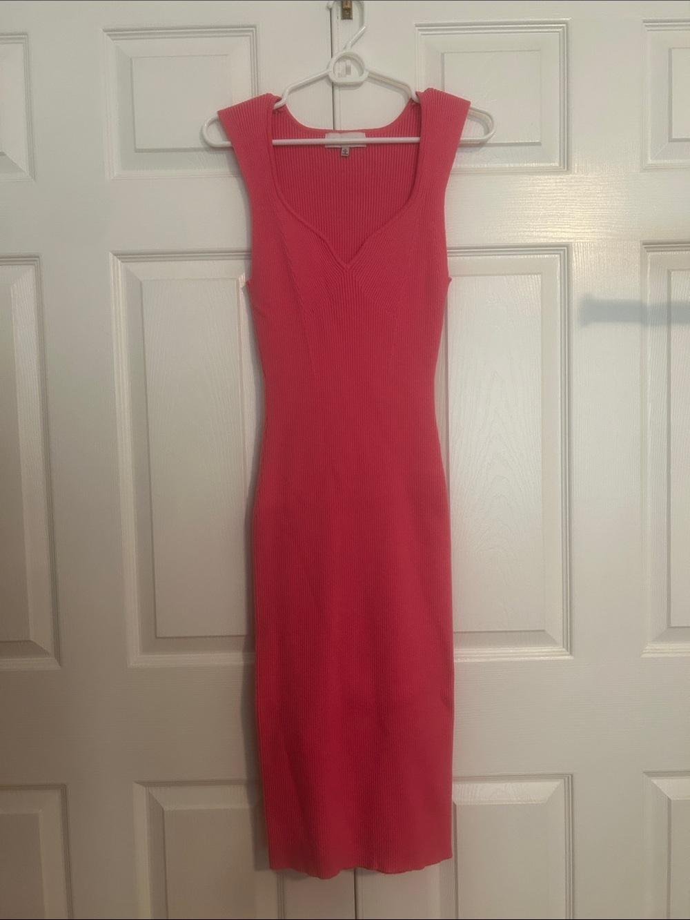 Sleeveless Ribbed Midi Dress in Coral
